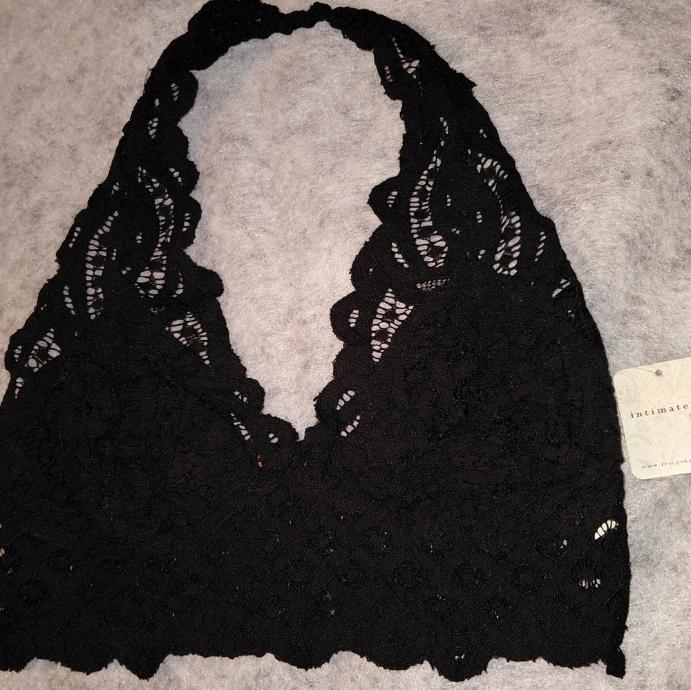 NWT Free People Adella Lace Halter Bralette Womens Large Black - Picture 5 of 16